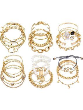 Boho Gold Silver Stackable Bracelets Set | 18-25 PCS Adjustable Charm Bangles